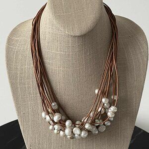 Fresh Water Pearl Real Leather Multi Strand Necklace